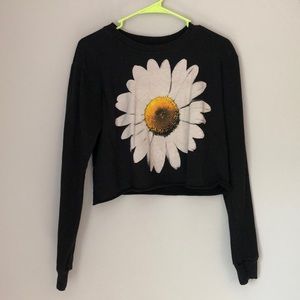 Black Daisy Crop Top Sweatshirt